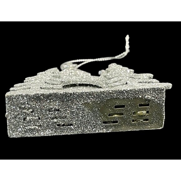 VINTAGE Silver Glitter Church Hanging 3D Christmas Ornament - Picture 4 of 4